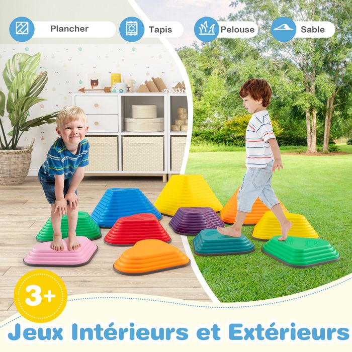 COSTWAY Pierres D'Équilibre Empilables 11 Pièces – Parcours Motricité Enfant TPE Antidérapant – Intérieur/Extérieur 80kg Dès 3 Ans