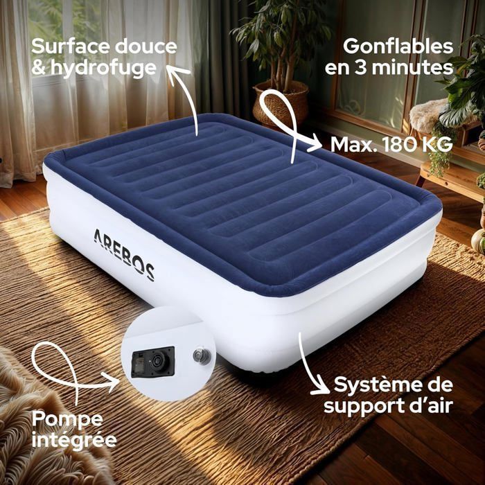 AREBOS Matelas gonflable, matelas à air, autogonflant, 203 x 152,5 x 51 — free download