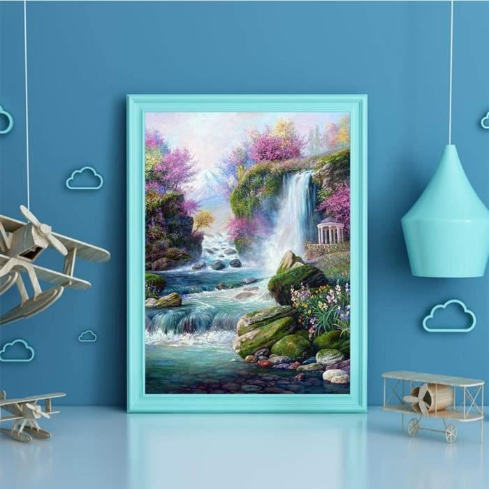 Diamond Painting,Maison Cascade Kit de Peinture Diamant 5D DIY,Broderie Diamant Complet pour Adultes Enfants Point De Croix, pour la décoration à la Maison/Salon/Chambre/Bureau Square Drill 40x50cm