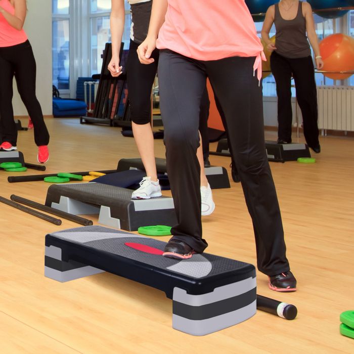 HOMCOM Stepper aérobic fitness hauteur réglable 3 niveaux 10/15/20 cm surface antidérapante plastique 78 x 28 x 20 cm vert et gris