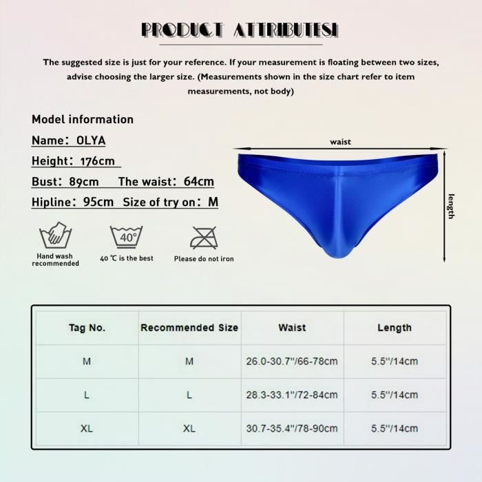 MSemis Homme Sexy-Lingerie String Imprimé Sissy Slip De Bain Satin Thong Culotte à Volants Homme Briefs Underwear Plaisir Jeux De Rôle M-XXL S Bleu Foncé M