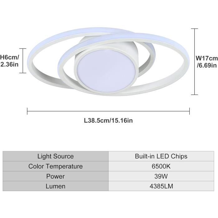 Plafonnier LED moderne Blanc Froid 6000K Rond Lampe de Plafond 28W Pou