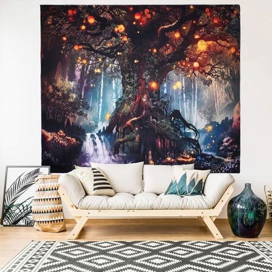 Tapis Mural 3D Effet DHBANEIOK Arbre De Noël 3D Effet Tapisserie DécoSourision Tissu Déco Salon Chambre 180x230