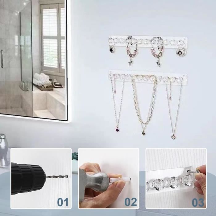 Lot De 2 Porte Bijoux Mural Porte Bijoux Colliers Transparent Crochet Mural Adhesif Et Patere Rangement Bijoux A Suspendre P J8674 Cdiscount Maison