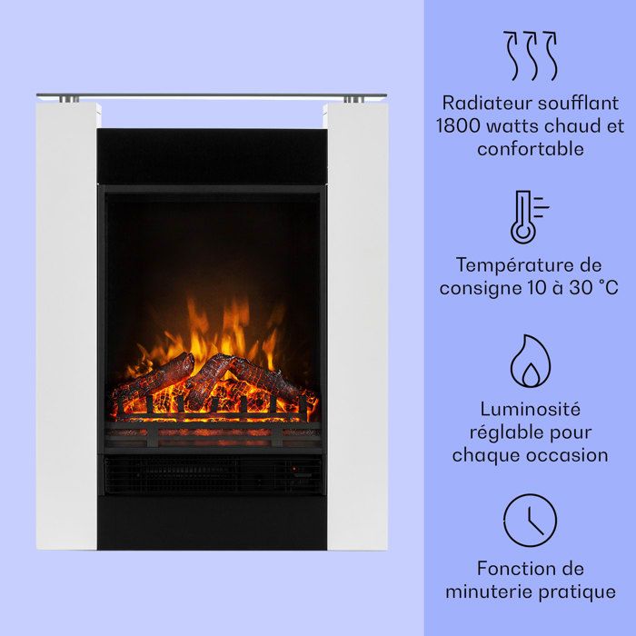 Cheminée électrique effet flamme - Klarstein - 1800/900 W - fausse cheminée  LED - cheminee decorative avec telecommande