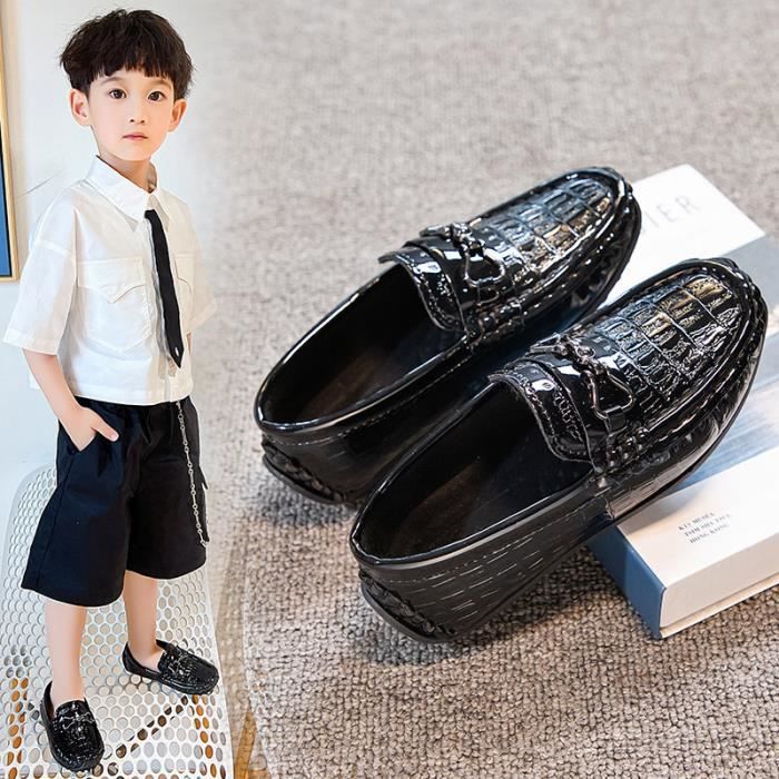 Mocassins en cuir pour bebe garcon Chaussures decontractees antiderapantes a enfiler Noir
