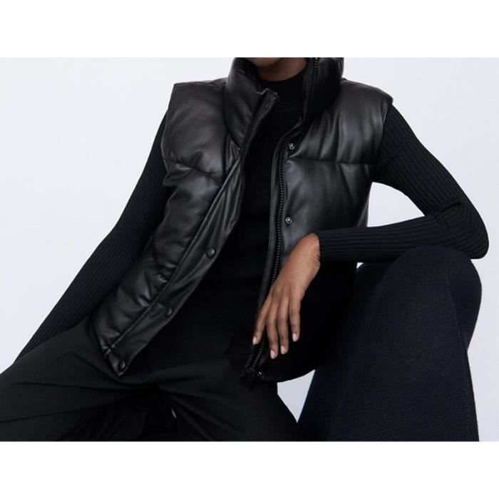 Gilet Femme Automne Hiver Chaud en Simili Cuir Type Black Blanc Cdiscount Pret a Porter