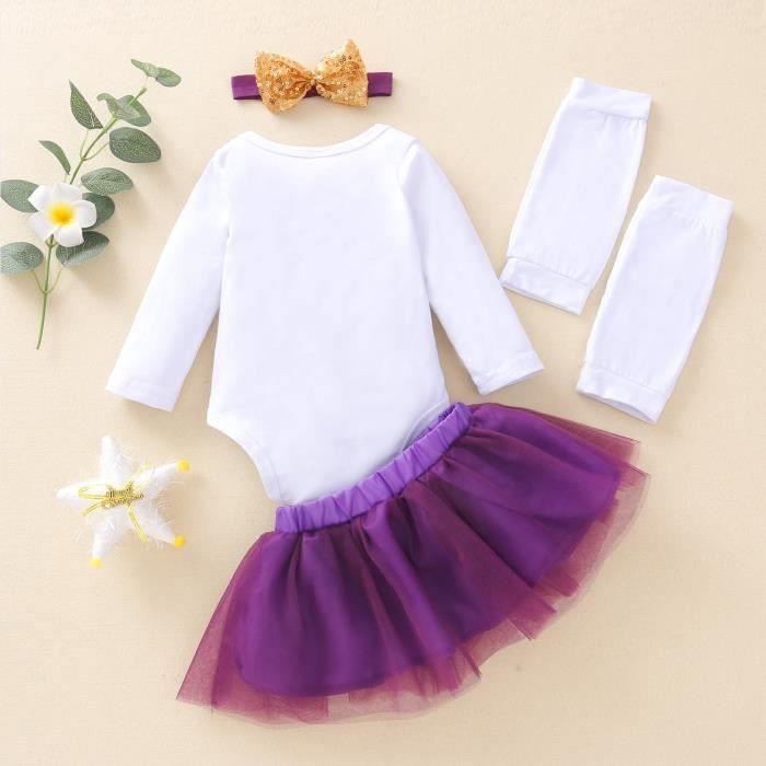 Xanewza – Set De 4 Tenues De Photographie Pour Nouveau-né – Jupe Tutu, Coiffe, Barboteuse Dentelle Et Bandeau Fleuri