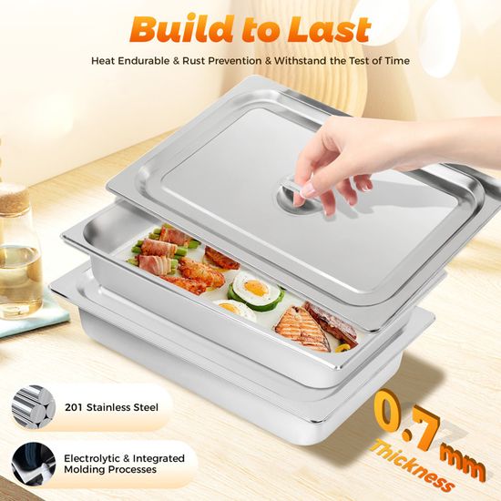 4 Récipients Gastronorm En Acier Inoxydable 9L - Boîtes De Conservation Empilables Pour Meal Prep Ou Chafing Dish