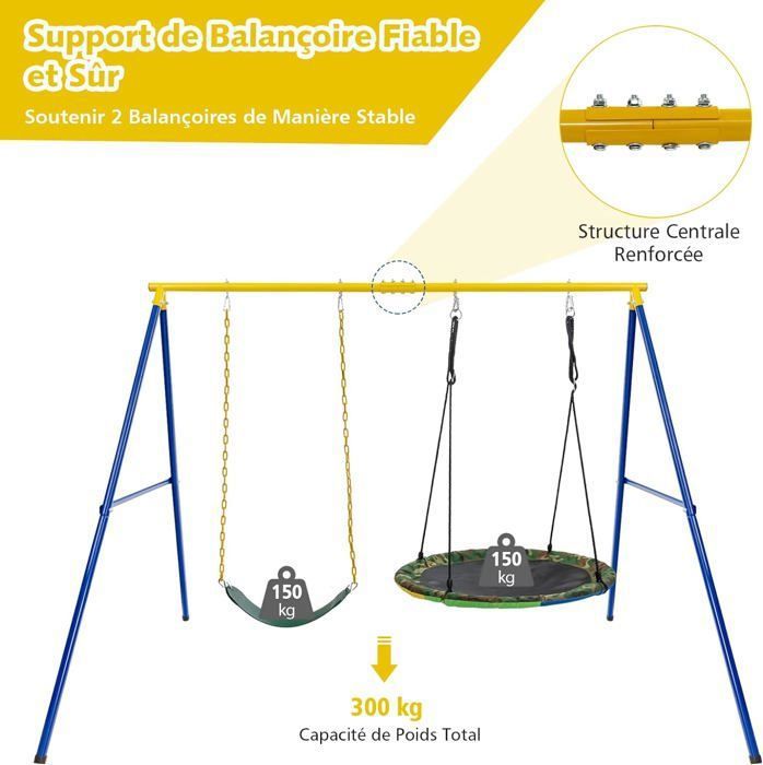GOPLUS Portique Balançoire Exterieur, Cadre Support de Nid d'Oiseaux pour Adulte et Enfant,Portique Balancoire 2 Places Charge 300KG(Rouge, sans Balançoire