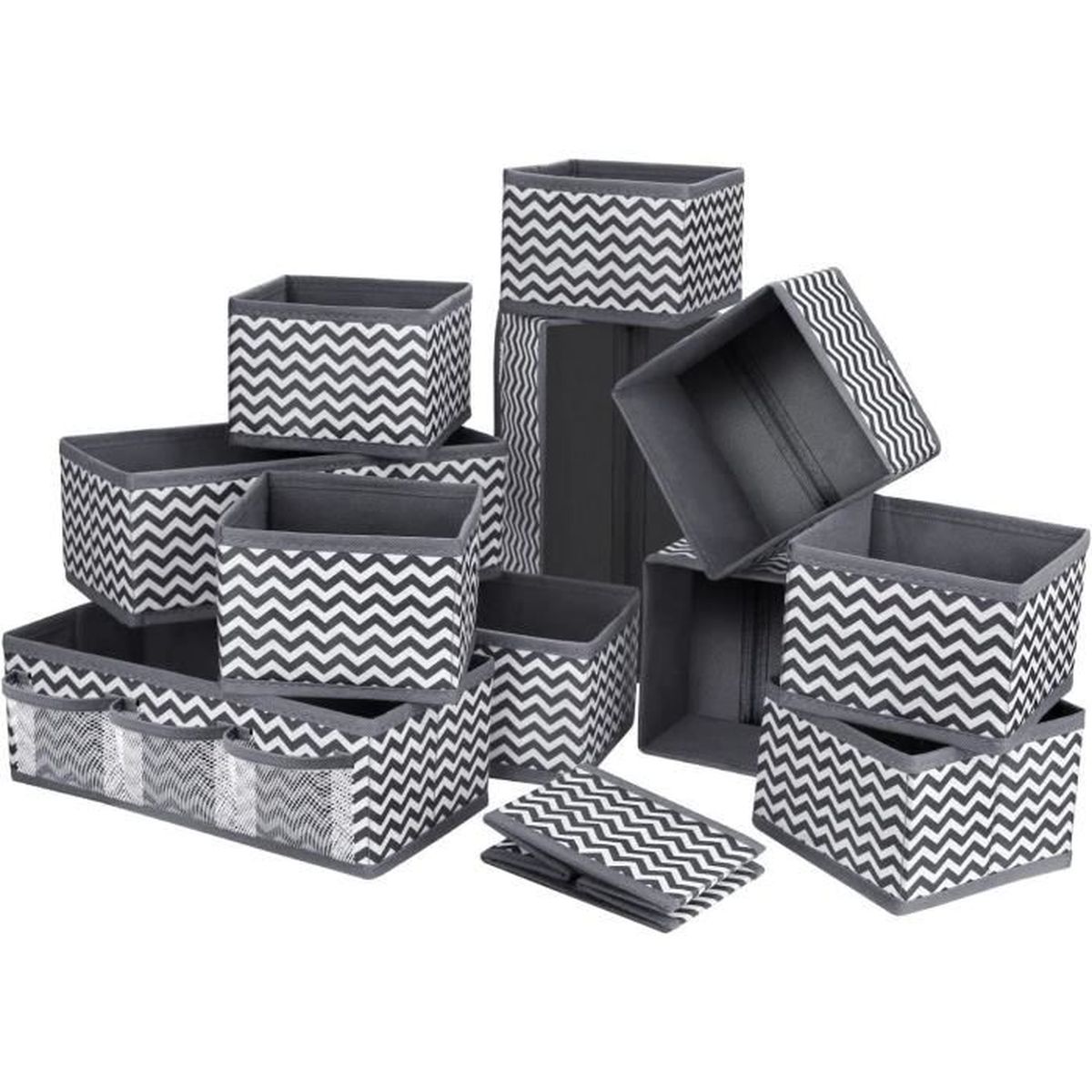 Organisateur Tiroir 12 Boîtes Pliables - Pour Sous-vêtements, Chaussettes - Tissu Et Maille - Multi Tailles
