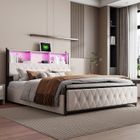 DANS LES NUAGES Lit adulte 160x200 cm, LED, Port USB Type-C, 4 tiroir, tissu en velours, cadre de lit 160x200 cm, beige