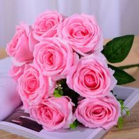 (Rose) Noël De Fête 10 têtes de roses Artificielles pour Bouquets De Mariage De Mariée, Décoration D'hôtel à La Maison Fausse