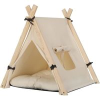 EUGAD Tente pour Animaux de Compagnie en Coton Canvas et Bois,45x45x55cm,Blanc