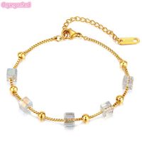Bijoux Bracelet femmes-Bracelet simple et polyvalent en acier titane avec chaîne en acier inoxydable et cristal carré à la mode