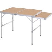Table pliante table de camping table de jardin avec rallonge hauteur réglable aluminium MDF imitation bambou 90x60x70cm Beige