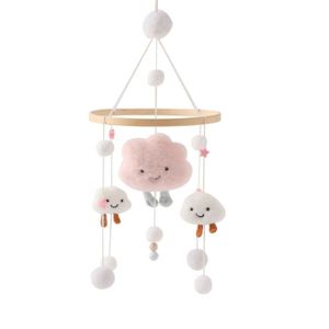 HOCHET Hochet en bois pour bébé - Nuages roses - Mobile sur le lit - Boîte à musique - Cloche de lit