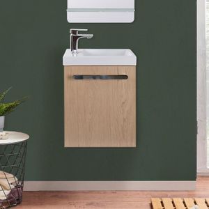 Meuble WC avec cuvette minimaliste et lave-main – Effet chêne – 50 cm x 89  cm – Cluo