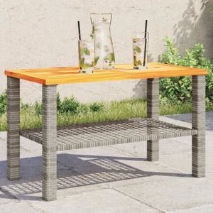 TABLE DE JARDIN  Meuble Table de jardin - Gris - 70x38x42 cm - résine tressée et bois acacia 5.2 KG