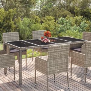Ensemble table et chaise de jardin vidaXL Table de jardin dessus en verre Gris 190x90x75cm Résine tressée 319904