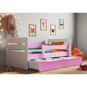 Lit Enfant Blanc avec Matelas 80x160 cm avec Barrière, Tiroir et Sommier à  Lattes - Pour Garçons et Filles - Cheval-Licorne - 160x80 - Cdiscount Maison