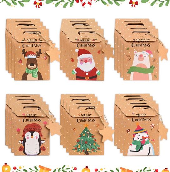 50 Sacs En Papier Kraft Avec Poignées - 14x8x22 Cm - Marron, Recyclables, Pour Emballage Cadeau, Shopping, DIY, Calendrier De L'Avent - 4