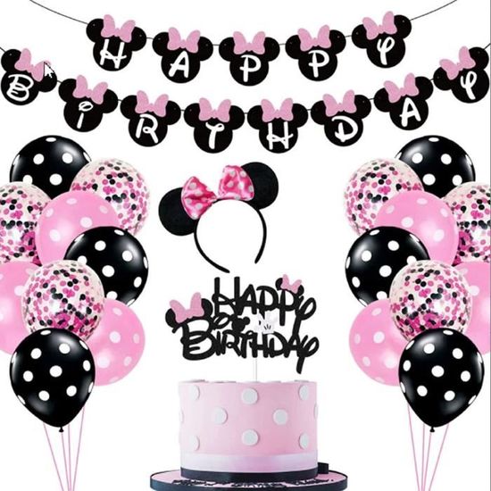 Minnie decoration anniversaire 2 ans pour les filles kit de guirlande de  ballons rose rouge noir avec minnie joyeux anniversaire b - Cdiscount Maison