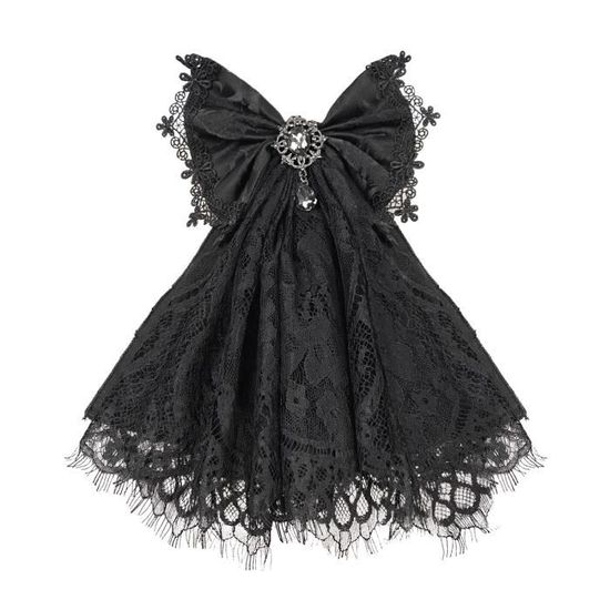 Noeud Jabot noir en dentelle avec pierre, gothique victorien