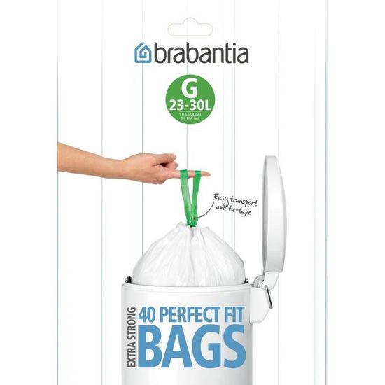 BRABANTIA Lot de 40 sacs poubelle distributeur PerfectFit - 30L