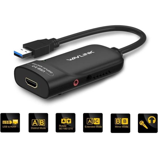 Adaptateur USB Vers HDMI Hmrope - Full HD 1080p - Pour PC Windows - Multi-Écrans