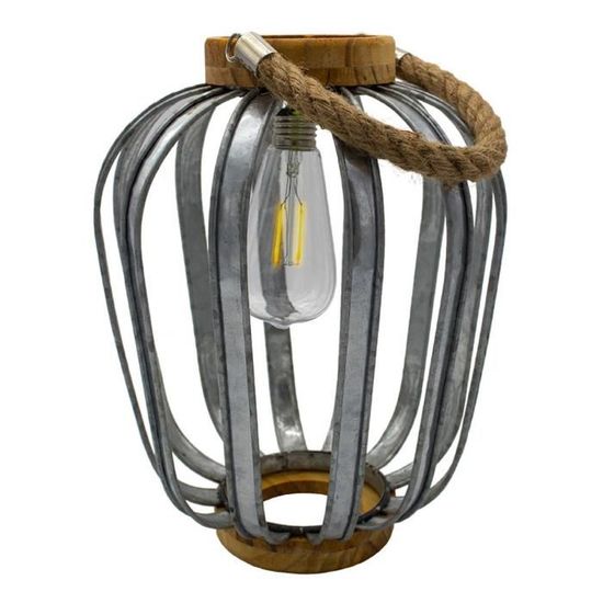 Lanterne solaire LED - LUMISKY - Java - Bois et acier galva - Blanc chaud - H45cm