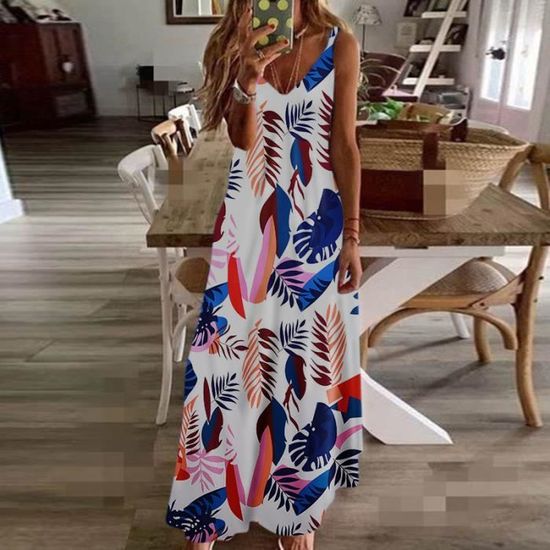 Sexy Chic ete Robe longue sans manches Imprime hawaien Tropical pour femme Blanc Blanc Cdiscount Pret a Porter