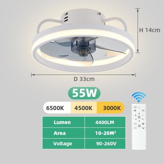 Snsok Ventilateur De Plafond Avec Lumiere Et Télécommande, 3 Couleurs, 6 Vitesses, 92 CM, Moteur DC, 3 Minuteries, Plafonnier Ventilateur Avec 3 Pales Réversibles (Noir