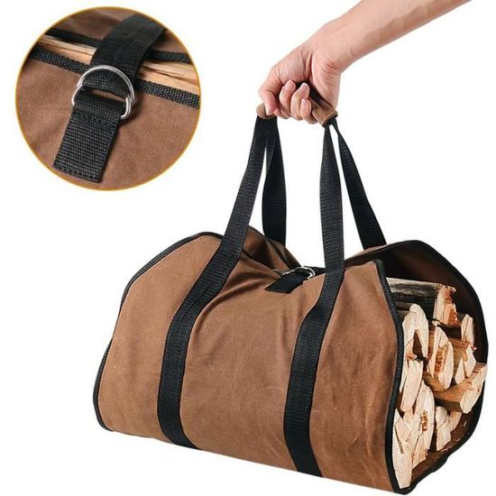 Sac De Transport Pour Bois De Cheminée Pliable – Toile Imperméable, Poignée Solide, Rangement Bûches Intérieur/extérieur