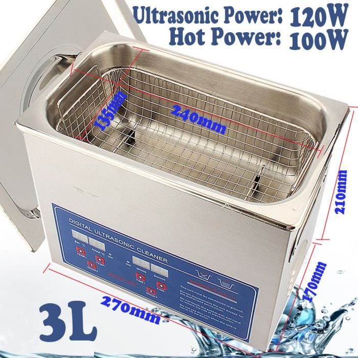 3L Nettoyeur à Ultrasons Numérique Nettoyage Ultrasonic Transducteur Chauffage