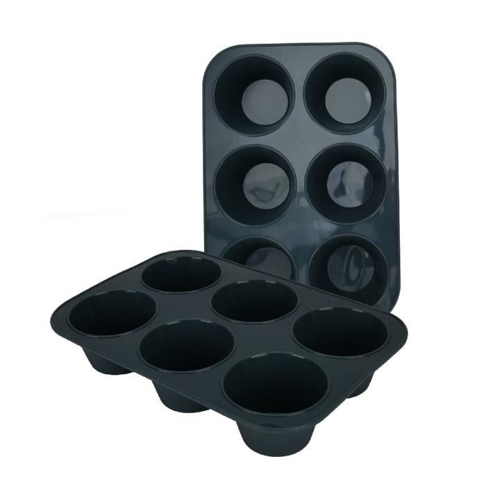 SUPER KITCHEN Lot de 2 Moule à Muffins 6 Tasses en Silicone Grand, Plaque à Muffins Antiadhésif pour Gâteau, Brownies - Gris