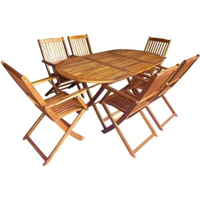 Salon de jardin/Mobilier pliable de jardin 7 pcs Bois d'acacia solide