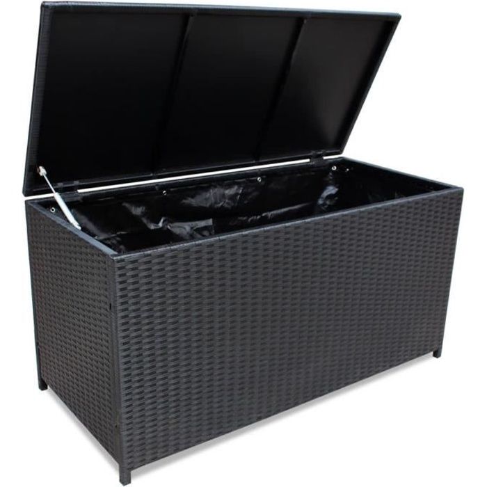 Boîte de rangement de jardin Noir 150x50x60 cm Résine tressée-QIM