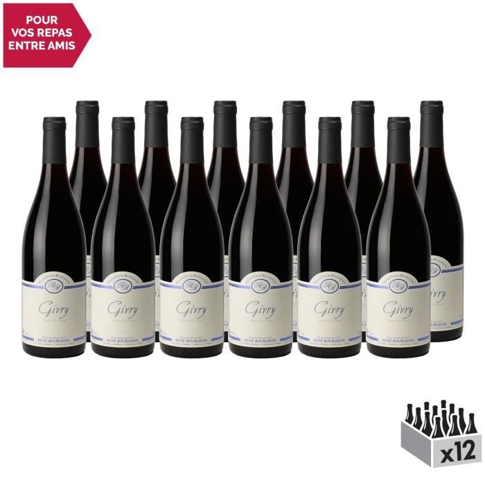Givry Rouge 2018 - Lot de 12x75cl - Domaine René Bourgeon - Vin AOC Rouge de Bourgogne - Cépage Pinot Noir