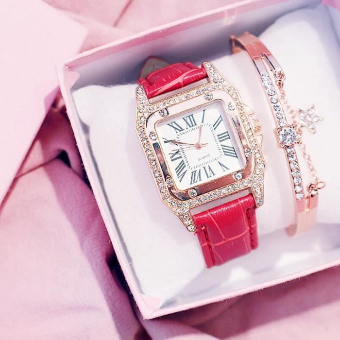 LINGKALA Madame Regarder Ensemble 2 pièces--Marque Montre à quartz carrée+La mode Bracelet