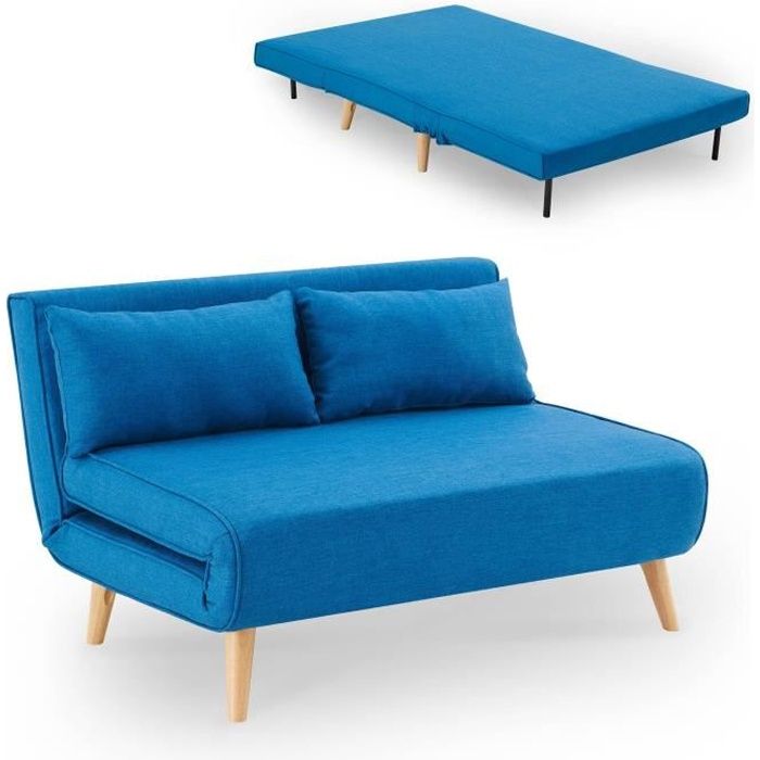 Banquette convertible 2 places en tissu bleu TONKA