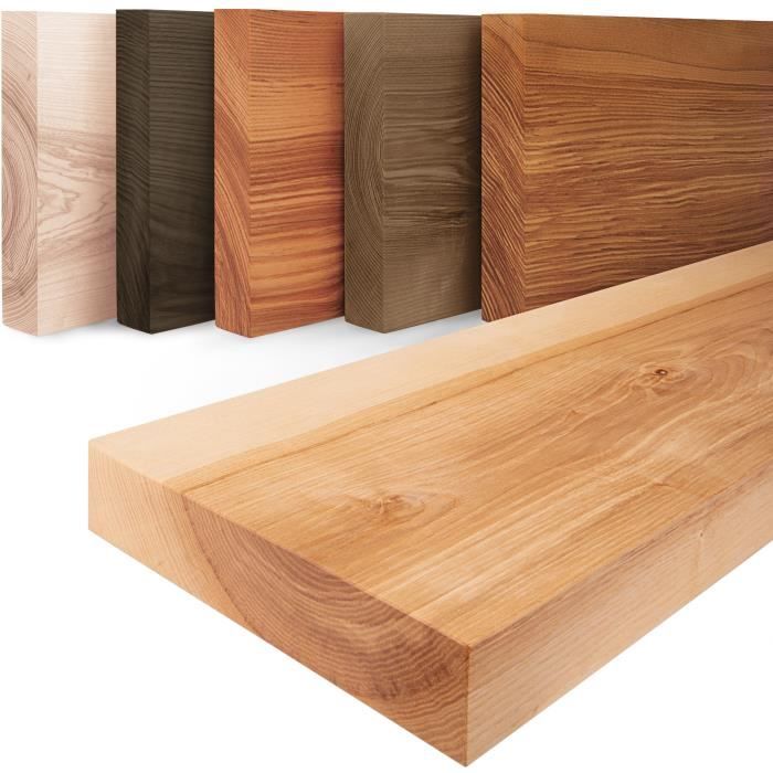 LAMO MANUFAKTUR 70cm Étagère murale en bois massif - rangement - industriel - frêne naturel - vendue seule