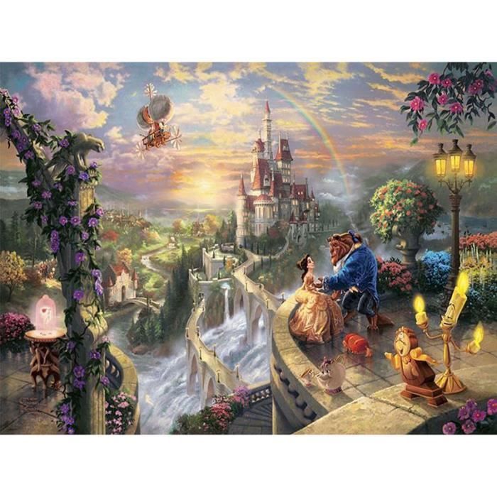 Peinture en diamant point de croix style la belle et la bête au château - Mosaïque en strass r - Modèle: Round 60x45cm - ZHQZA58083