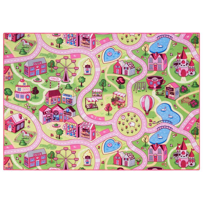 Tapis de Jeu Enfant 140x200cm, Sweet Town - Tapis Circuit Voiture - Lavable - Antidérapant - Carpet Studio