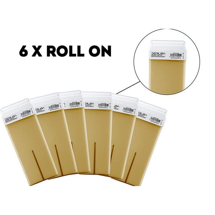6 x Cartouches de Cire Roll On de Miel pour l'épilation - 100ml - Pack 6 Roll-On Cire- Depilion
