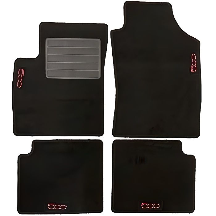 Jeu de 4 tapis moquette pour FIAT 500 2007>2014 LOGOS ROUGES