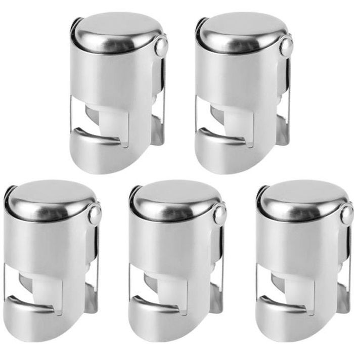Tbest Bouchon de vin 5 pcs En Acier Inoxydable Champagne Bouchon Vin Boissons Boissons Bouteille Bouchon Scellant pour La Maison