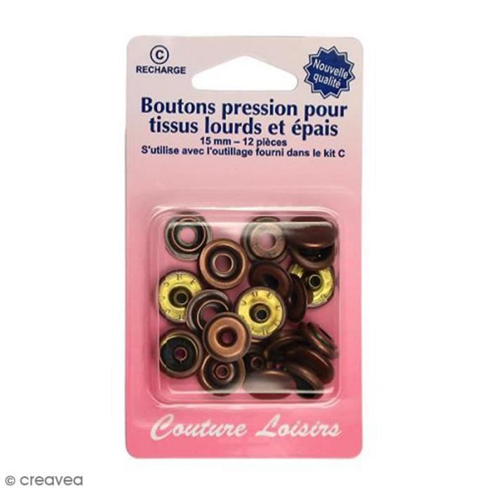 Bouton pression Bronze 15 mm - 12 pcs - Pour tissus lourds et épais