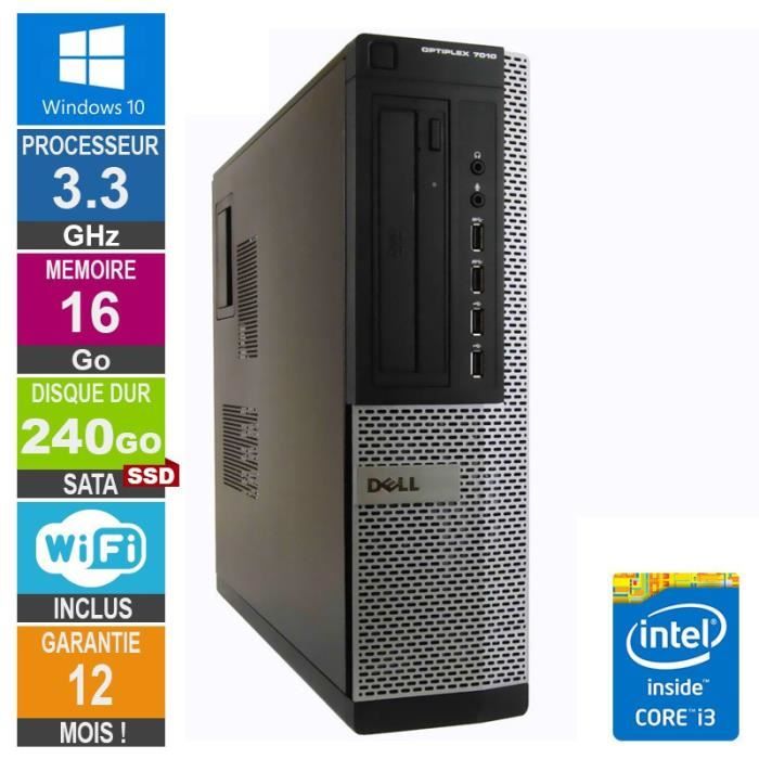 PC Dell 7010 DT Core i3-3220 3.30GHz 16Go/240Go SSD Wifi W10