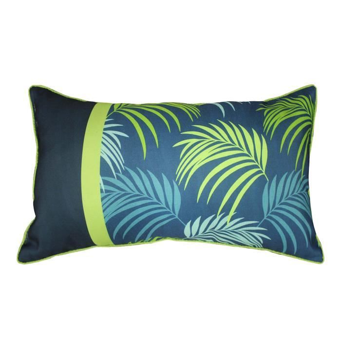 coussin déhoussable passepoil 30 x 50 cm blue végétal dessin placé